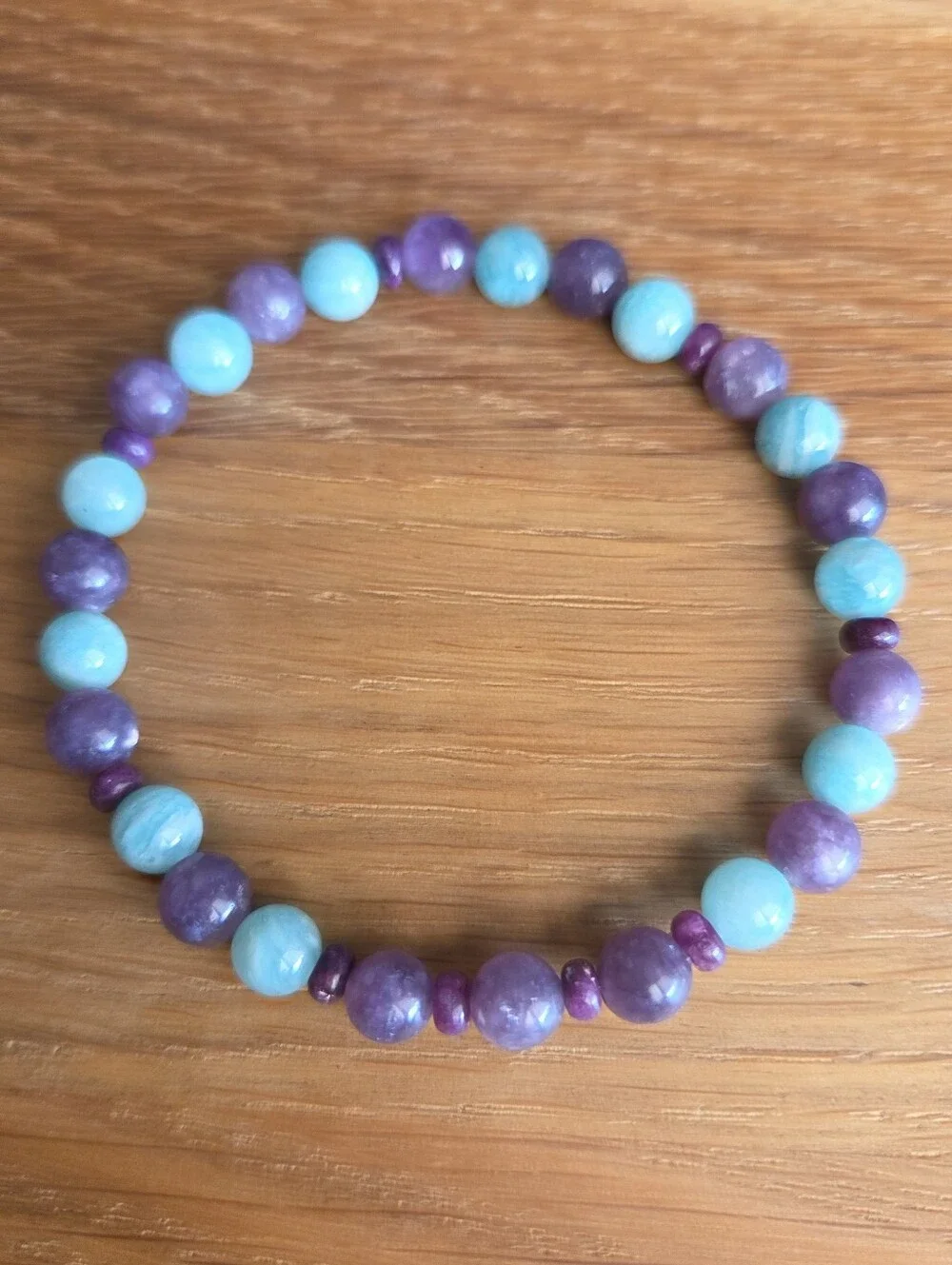 Lepidolite & Amazonite Beaded Stretch Bracelet | Handmade